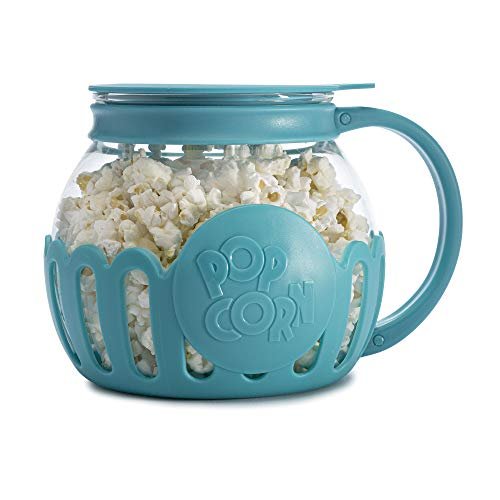 Ecolution Patented Micro-Pop Microwave Popcorn Popper with Temperature Safe Glass. 3-in-1 Lid Measures Kernels and Melts Butter. Made Without BPA. Dishwasher Safe. 1.5-Quart. Teal